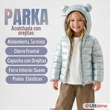 Parka Bebé Niña Celeste Térmica Acolchada Con Orejitas Sweet Sky
