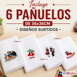 Pack 6 Pañuelos Baile Cueca 36cm Diseños Surtidos Algodón Fiestas Patrias