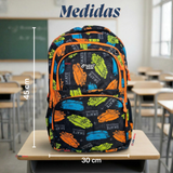 Mochila Bolso Escolar + Lonchera + Estuche 45Cm Niño Tela Oxford Skate