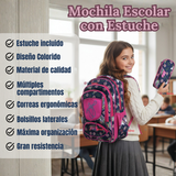 Mochila Escolar Con Estuche 43cm Tela Oxford Impermeable Niña