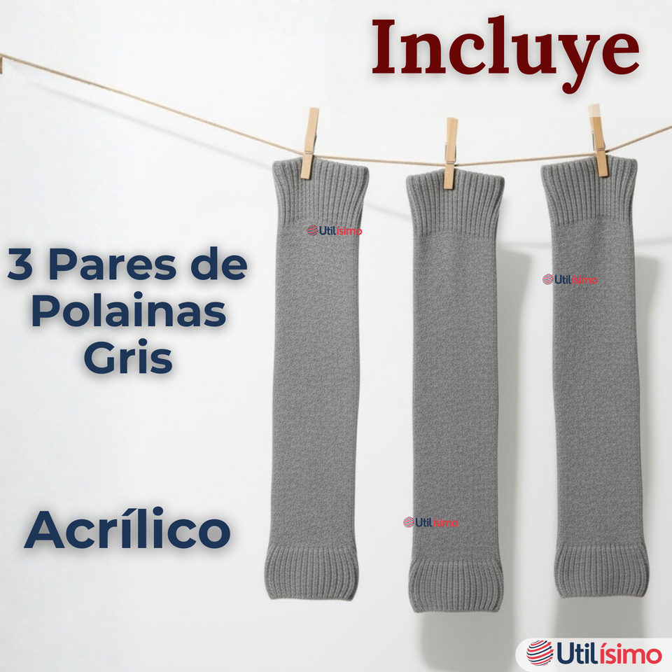 Pack 3 Polainas Escolares Invierno Abrigadoras Niña Gris Acrílico