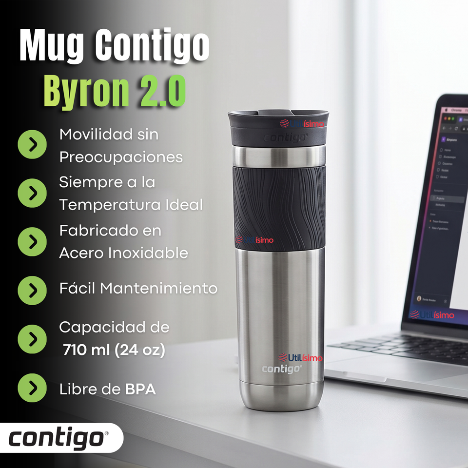 Vaso Térmico Contigo Byron Acero Inoxidable 2.0 Snapseal 710 Ml Plateado