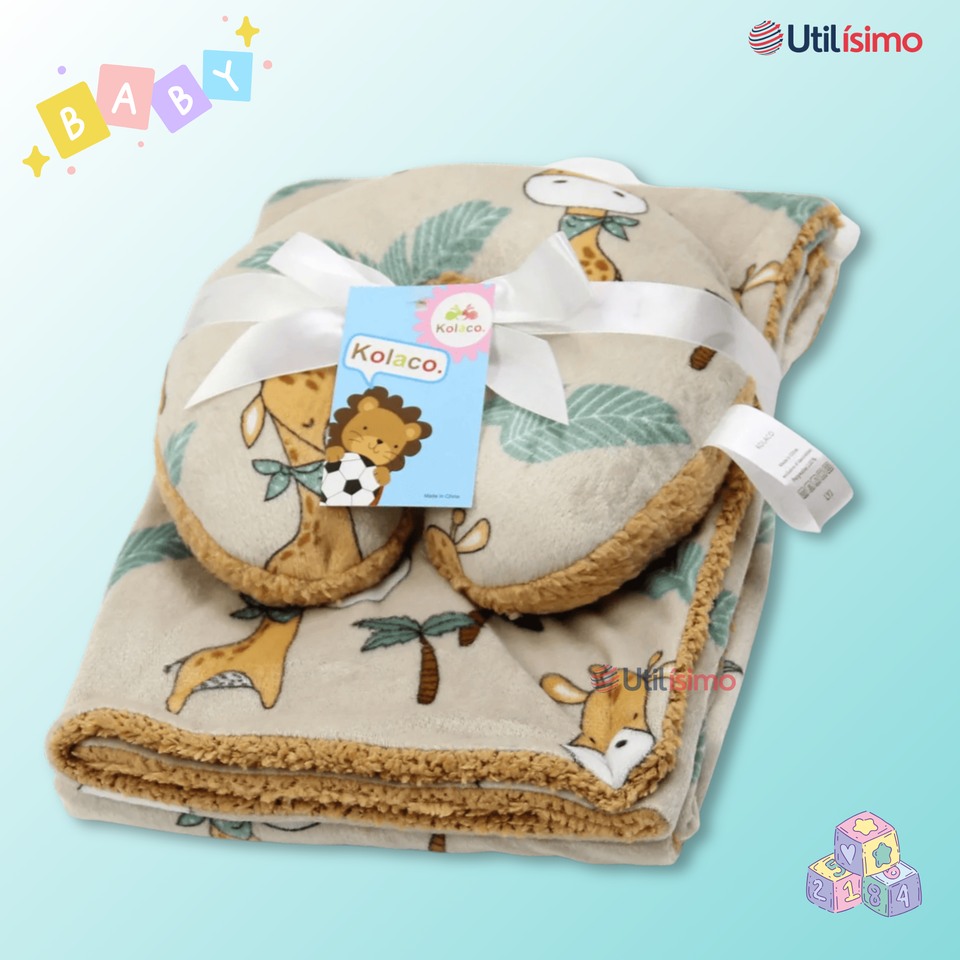 Set Manta Frazada Polar Para Bebé Niño + Cojín Para Cuello
