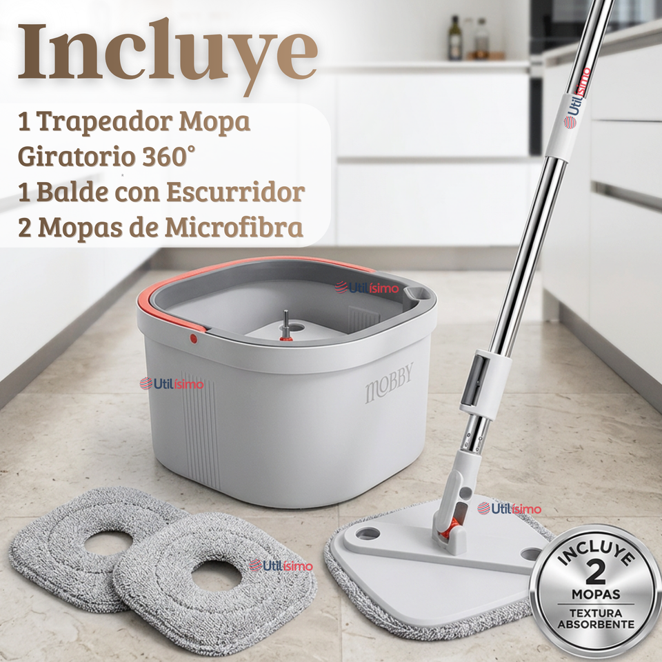 Trapeador Mopa Giratorio 360° Balde Centrifugo Microfibra