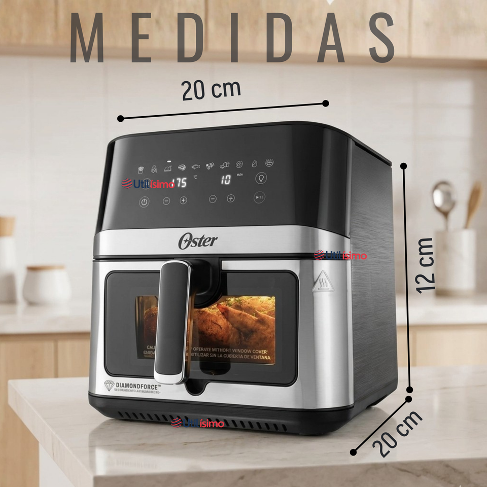 Freidora de aire digital Oster®, con recubrimiento Oster® DiamondForce, 7.5L de capacidad, CKSTAF75WDSSDF 1600W