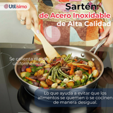 Sartén Acero Inoxidable Antiadherente 28cm +Cuchara de Madera de Bambú
