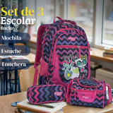 Mochila Escolar Bolso Con Estuche + Lonchera 45Cm Tela Oxford Niña Kitty Love