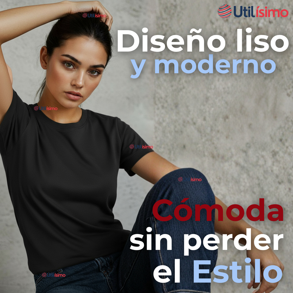 Polera Camiseta 100% Algodón Premium Manga Corta Básico Negro Mujer