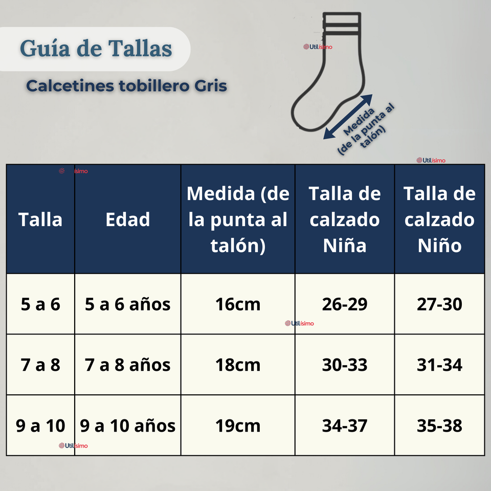 Pack 6 Pares Calcetines Tobilleras Cortos Algodón Color Gris Niña y Niño