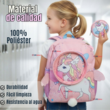 Mochila Escolar Con Estuche 33cm Poliéster Impermeable Unicornio Niña