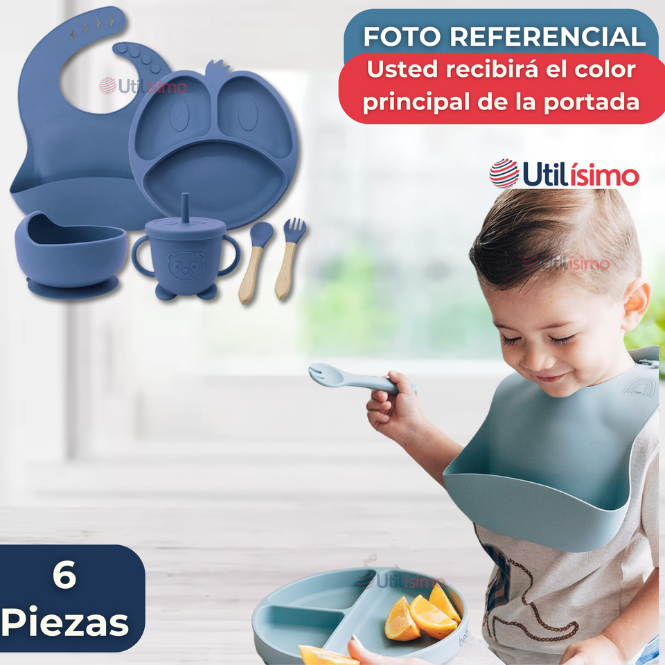 Set De Alimentación Bebé Silicona De Formas 6 Piezas Libre BPA