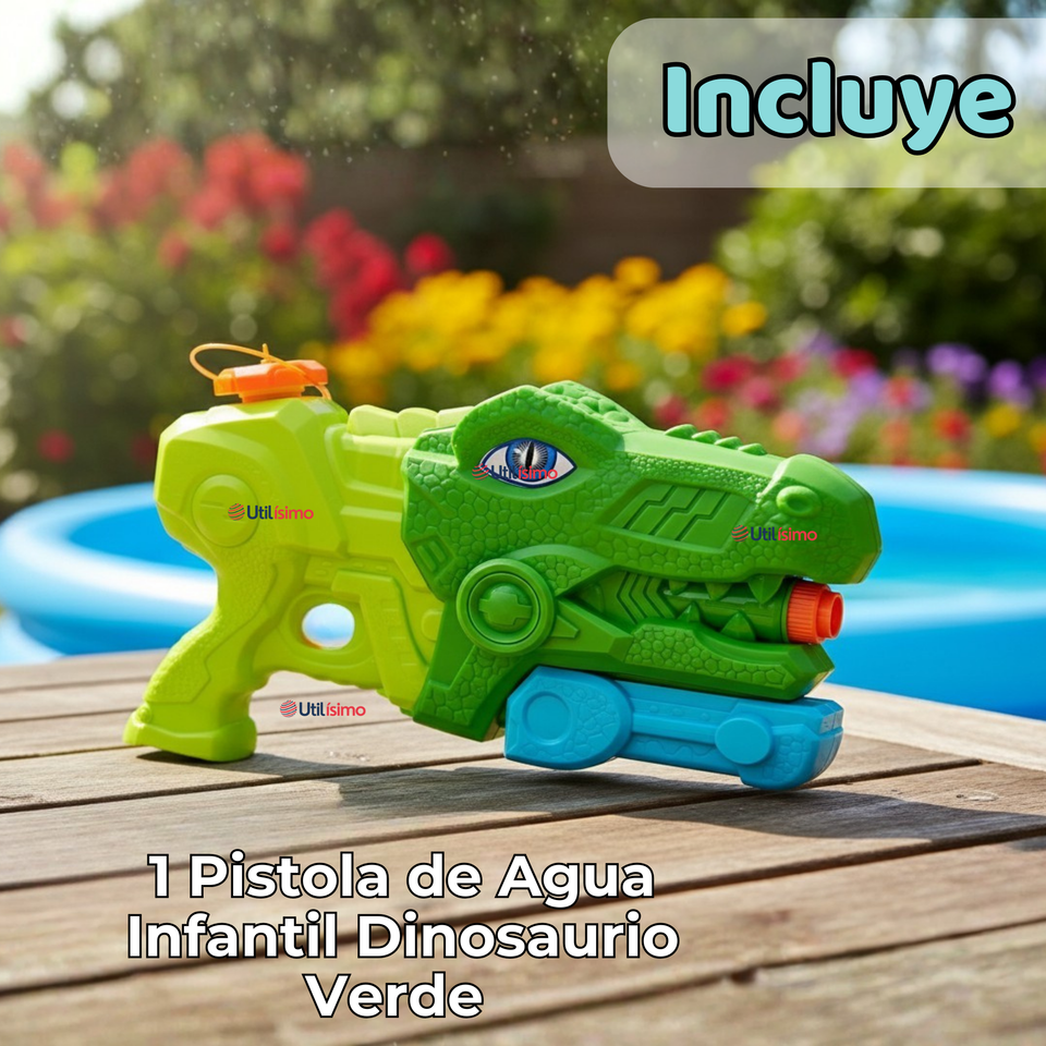 Pistola Lanza Agua Dinosaurio Color Verde Juguete 30cm Niño