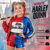 Disfraz Harley Quinn Azul y Rojo Metalizado Cosplay Juvenil