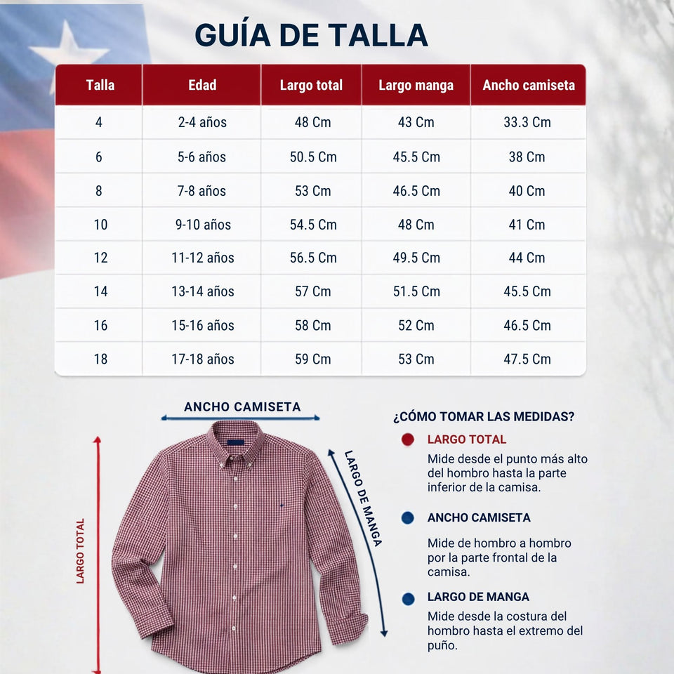 Camisa Huaso Cuadrillé Cuadro Manga Larga 100% Algodón Rojo Negro Casual