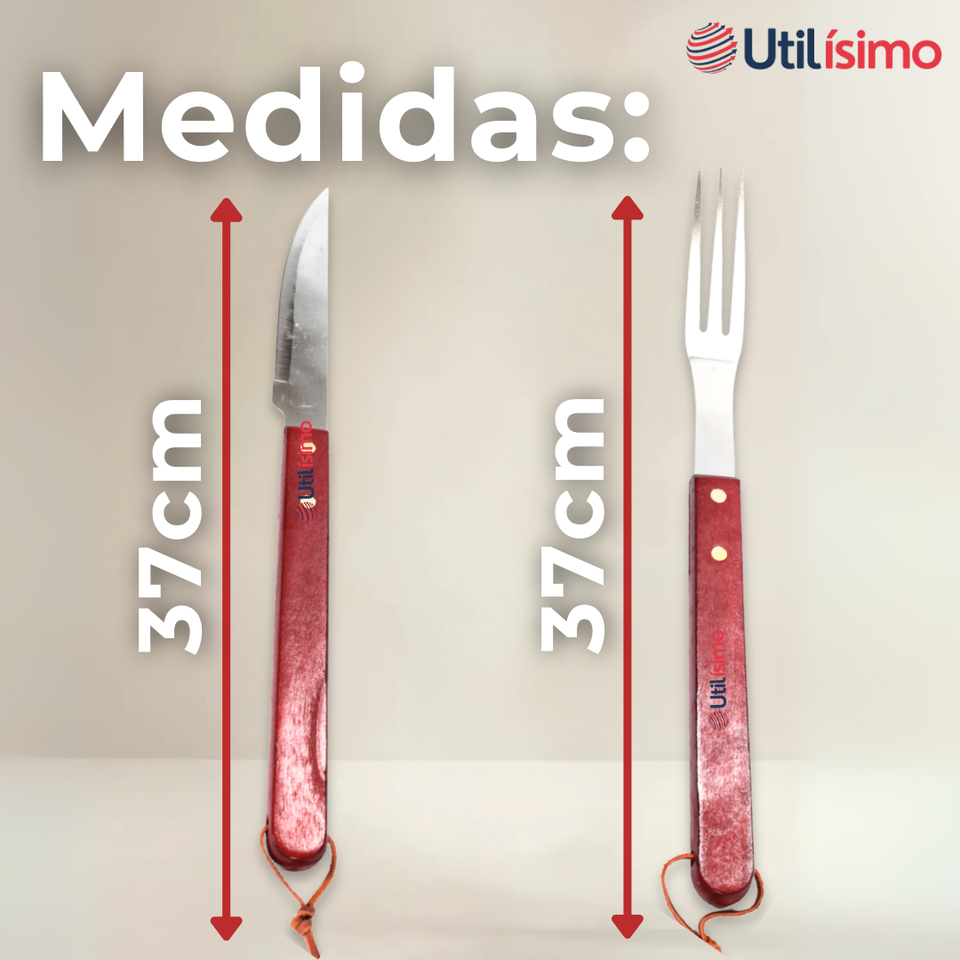 Set Cuchillo + Tenedor Para Parrillas Y Asados Acero Inoxidable