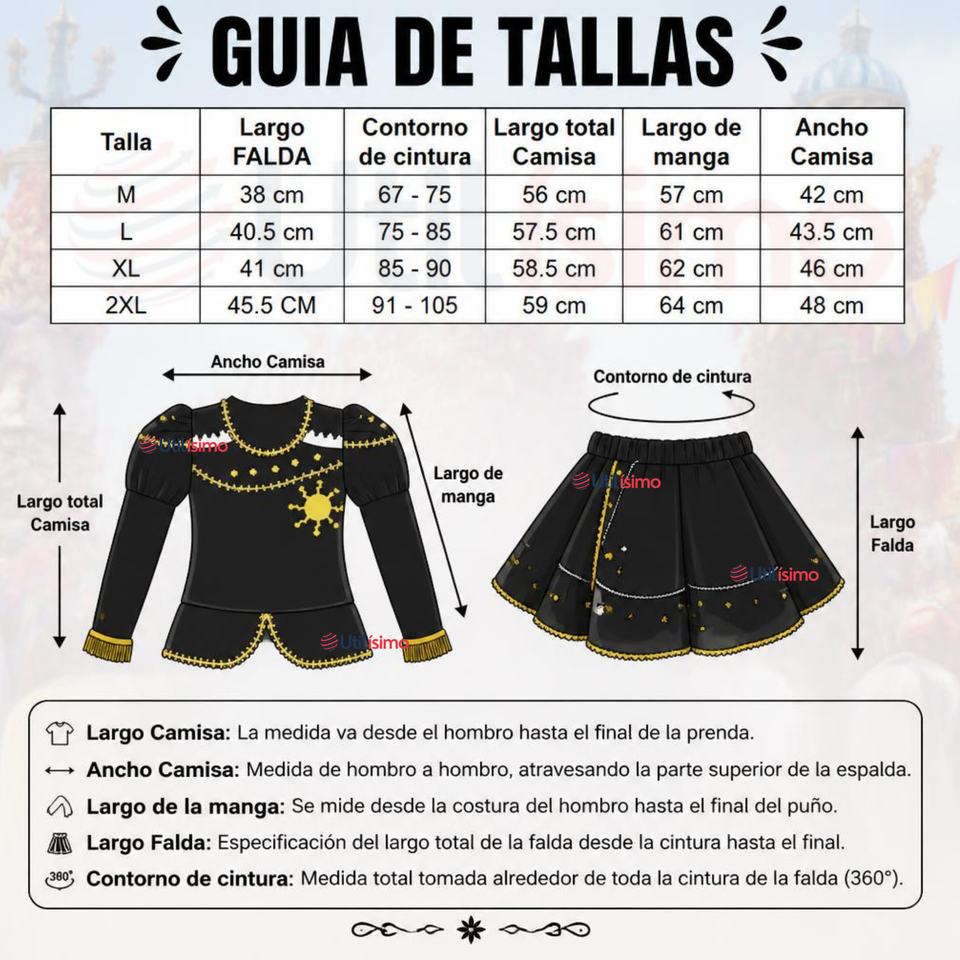Traje Caporal Típico 2 Piezas Negro Mujer Fiestas Patrias