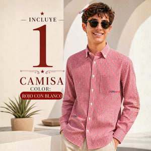 Camisa Cuadrille Clásico Juvenil Roja Regular Fit Manga Larga Hombre
