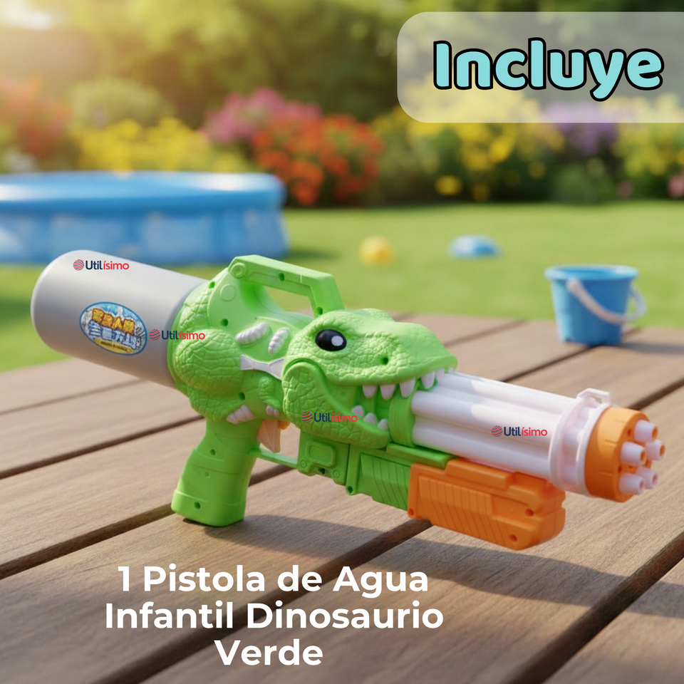 Pistola Lanza Agua Dinosaurio Color Verde Juguete 40cm Niño