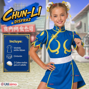 Disfraz Chun-Li Azul Completo Street Fighter Cosplay Juvenil