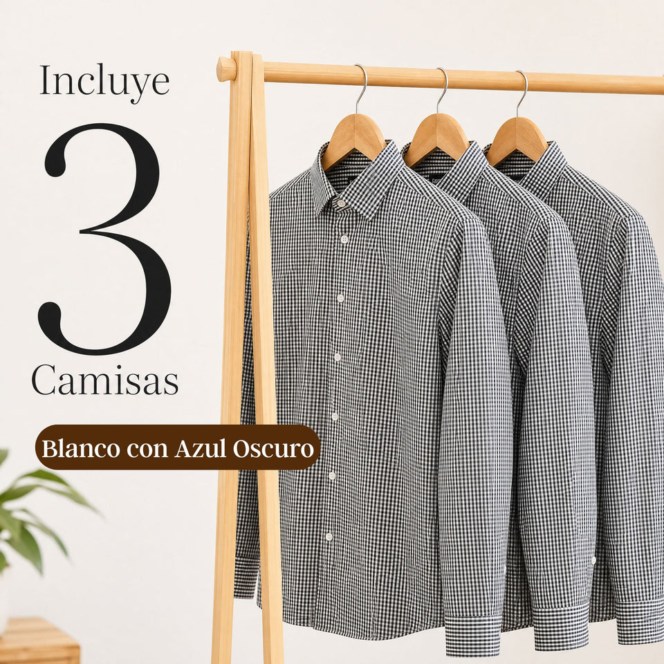 Pack 3 Camisas Cuadrille Huaso Hombre Blanco Azul Regular Fit Fiestas Patrias