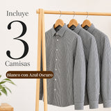 Pack 3 Camisas Cuadrille Huaso Hombre Blanco Azul Regular Fit Fiestas Patrias