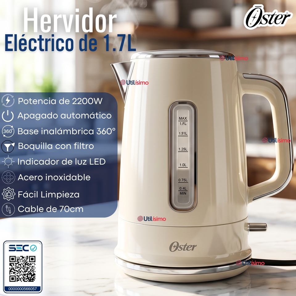 Hervidor Eléctrico Oster® de 1.7 Litros Para Té Café E Infusiones BVSTKT8107OM-052