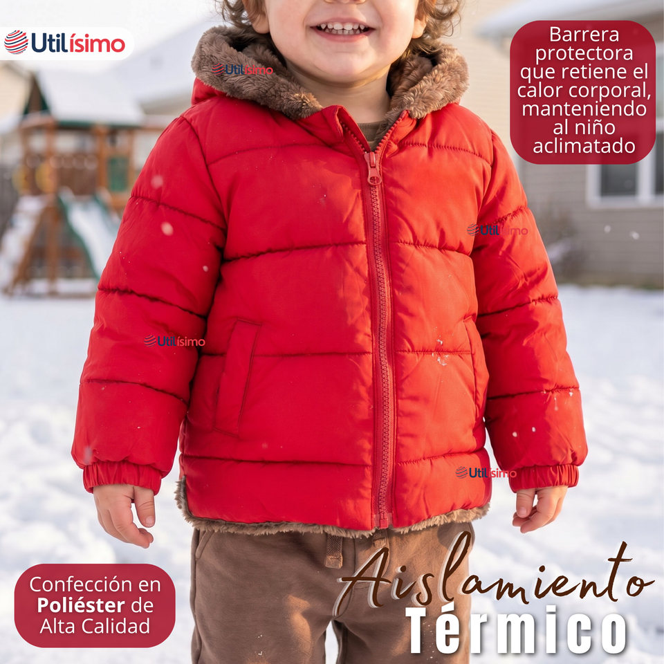 Parka Osito Con Capucha Manga Larga Rojo Niño Infantil
