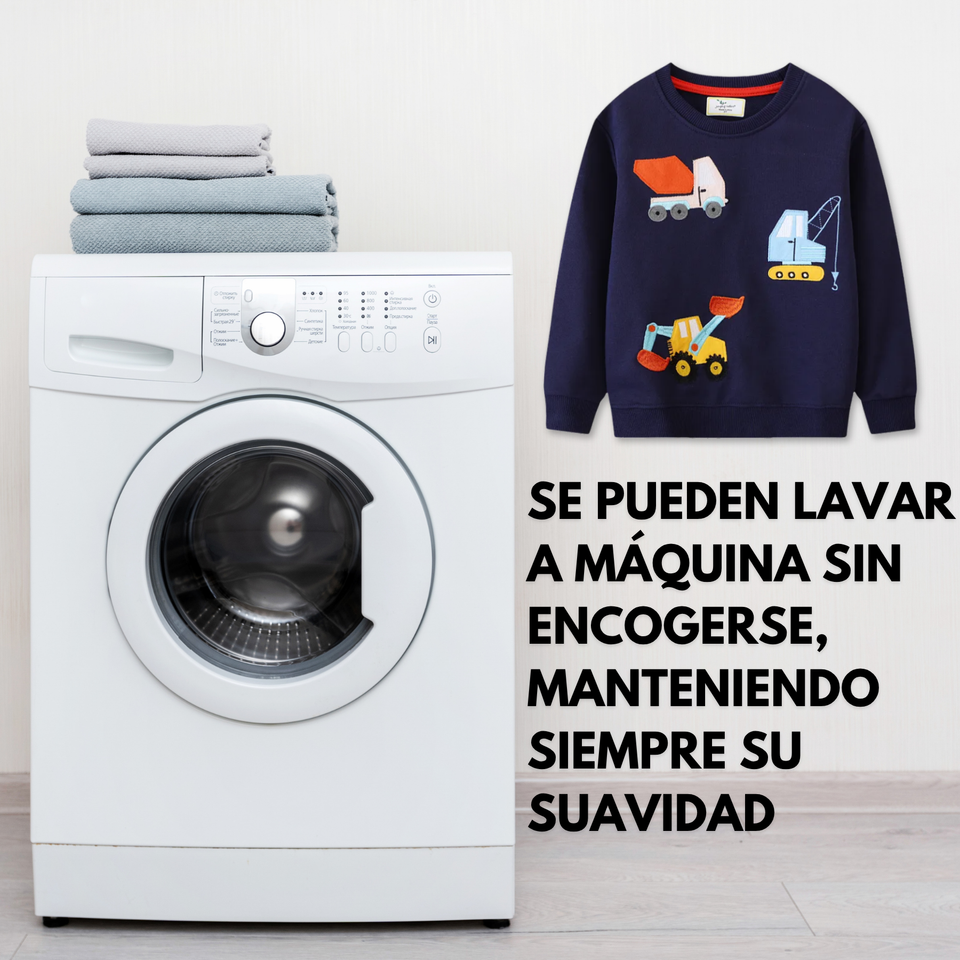 Polerón Algodón Cuello Redondo Niño Azul Grúa