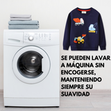 Polerón Algodón Cuello Redondo Niño Azul Grúa