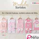 Set Ajuar Bebé 8 Piezas Surtido NIÑA 100% Algodón