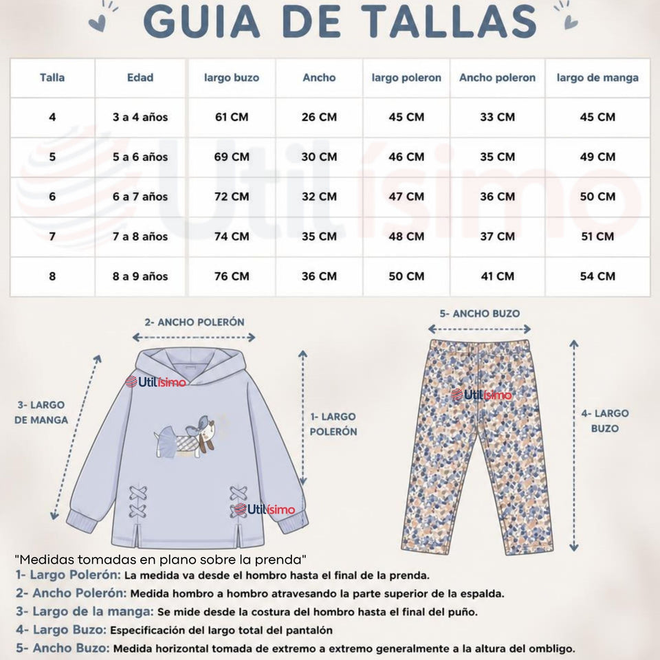 Conjunto 2 Piezas Polerón con Capucha y Buzo 100% Algodón Niña Tedmimak Blue Puppy