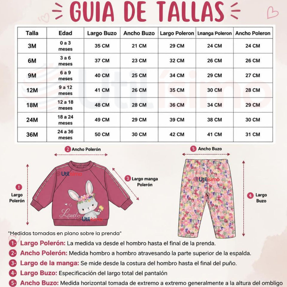 Conjunto 2 Piezas Polerón y Buzo 100% Algodón Tedmimak Bebé Niña Lovely