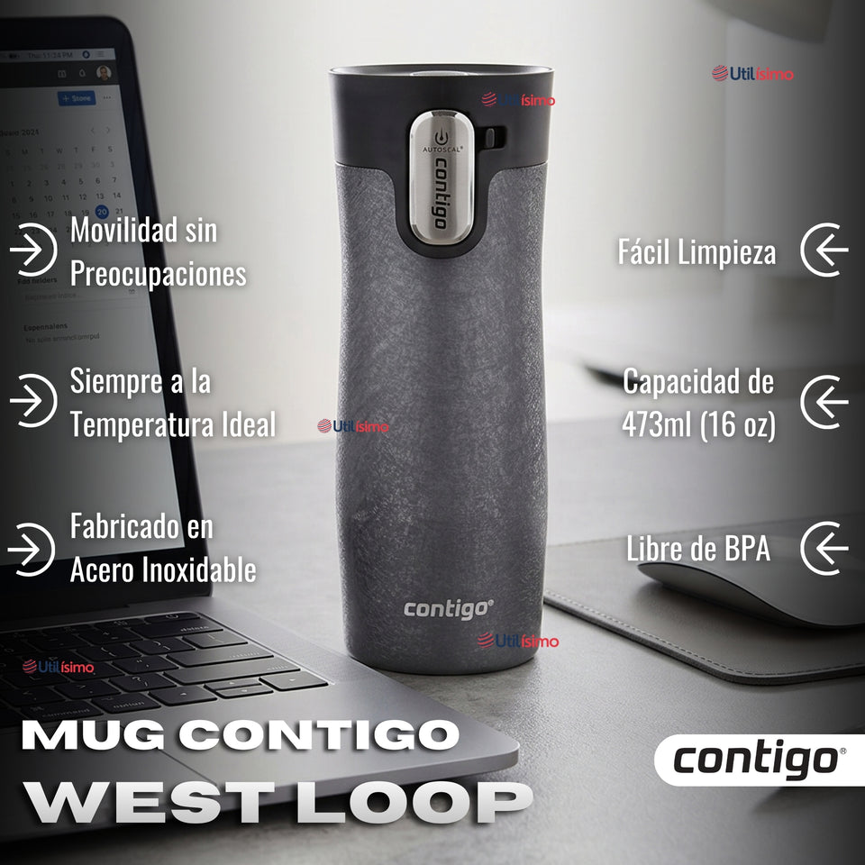 Vaso Mug Contigo West Loop Salt Térmico Gris Cristalino 473 Ml Acero Inoxidable