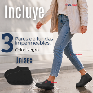 Pack 3 Pares Fundas Cubre Zapatos Negro Impermeable Surtidas Silicona Antideslizante