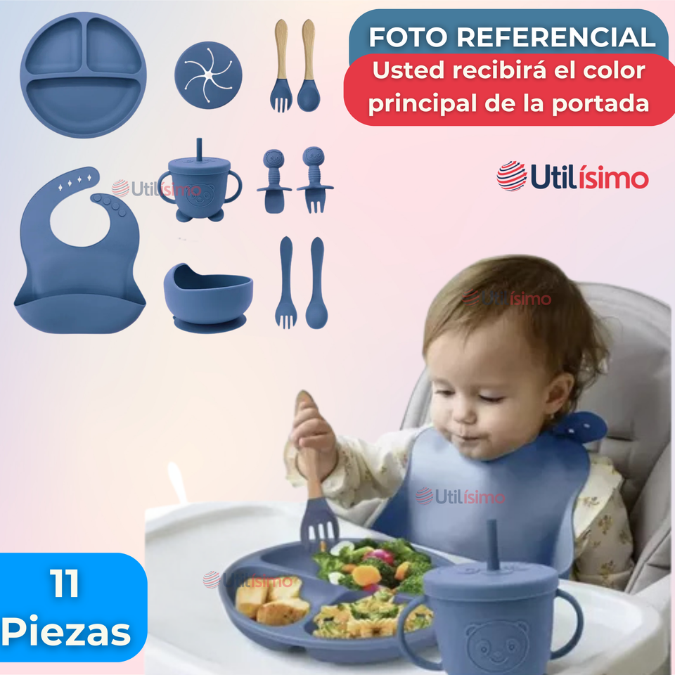 Set De Alimentación Bebé Silicona Con Vaso 11 Piezas Libre BPA