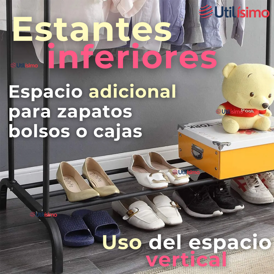 Perchero Organizador Colgante de Ropa Doble Barra Tendedero Acero