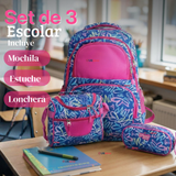 Mochila Bolso Escolar + Estuche + Lonchera 43Cm Niña Tela Oxford Love Graffiti