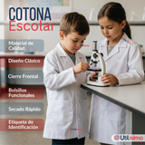 Cotona Delantal Blanca Escolar Colegio Unisex Niño Niña Manga Larga