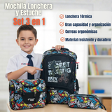 Mochila Escolar Kit Con Estuche y Lonchera 43cm Tela Oxford Niño