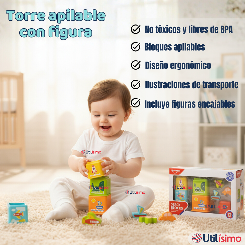 Juego Didáctico Bebé Encaje Apilable Torre Con Figuras Niña y Niño