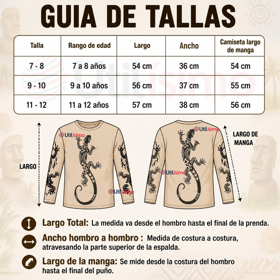 Pack 3 Poleras Efecto Piel Con Tatuajes Niño Rapa Nui Fiestas Patrias