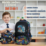 Mochila Escolar Kit Con Estuche y Lonchera 43cm Tela Oxford Dino Niño