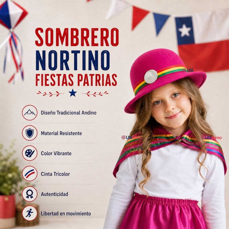 Sombrero Nortino Niña Gorro Fucsia Baile Típico Fiestas Patrias