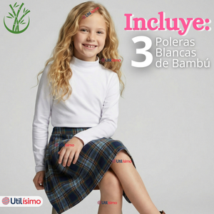 Pack 3 Poleras Camisetas Bambú Blancas Cuello Beatle Primera Capa Manga Larga Niña