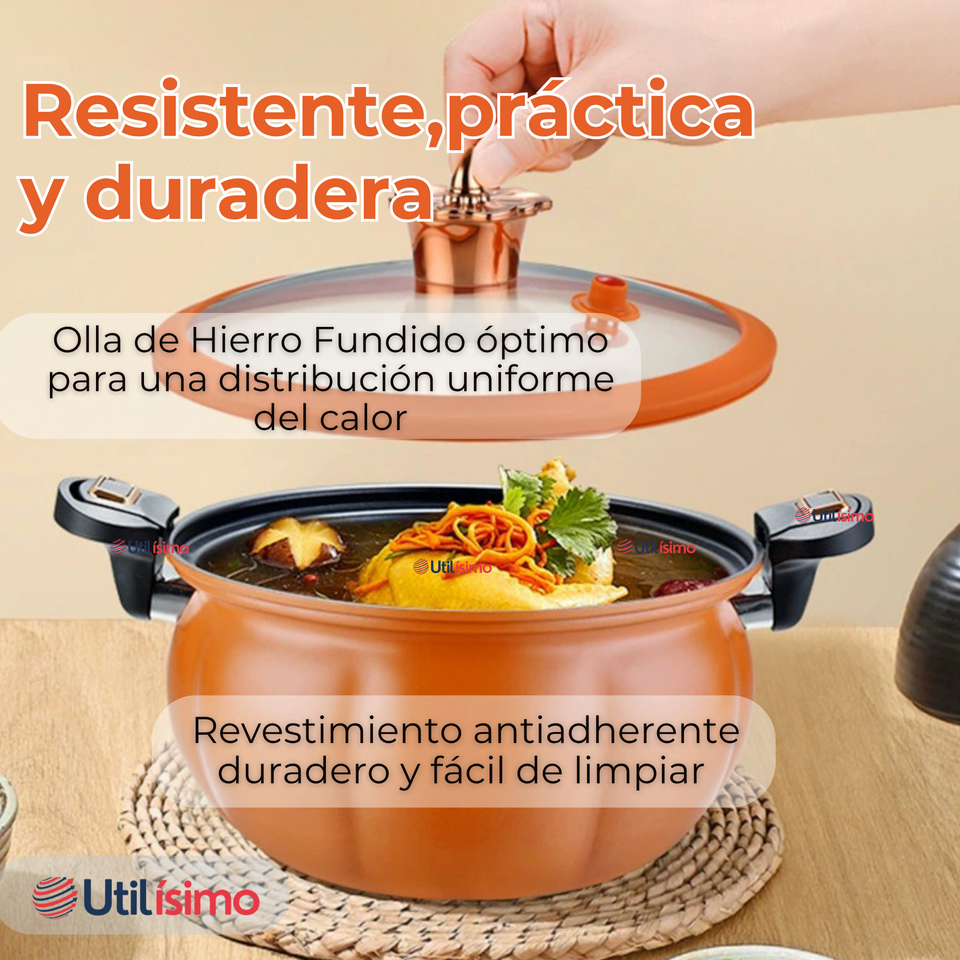 Olla De Micro Presión De Calabaza Antiadherente 7 Litro Color Naranja