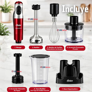 Batidora de inmersión Oster® con cuchilla Quad y accesorios FPSTHB5103R