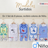 Set Ajuar Bebé 8 Piezas Surtido NIÑO 100% Algodón
