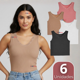 Pack 6 Camisetas Poleras Sin Mangas Tela Acanalada Algodón Mujer Colores Surtidos