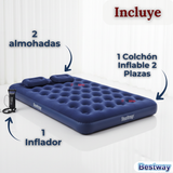 Colchón Inflable 2 Plazas Camping Más Inflador Y Dos Almohadas Bestway