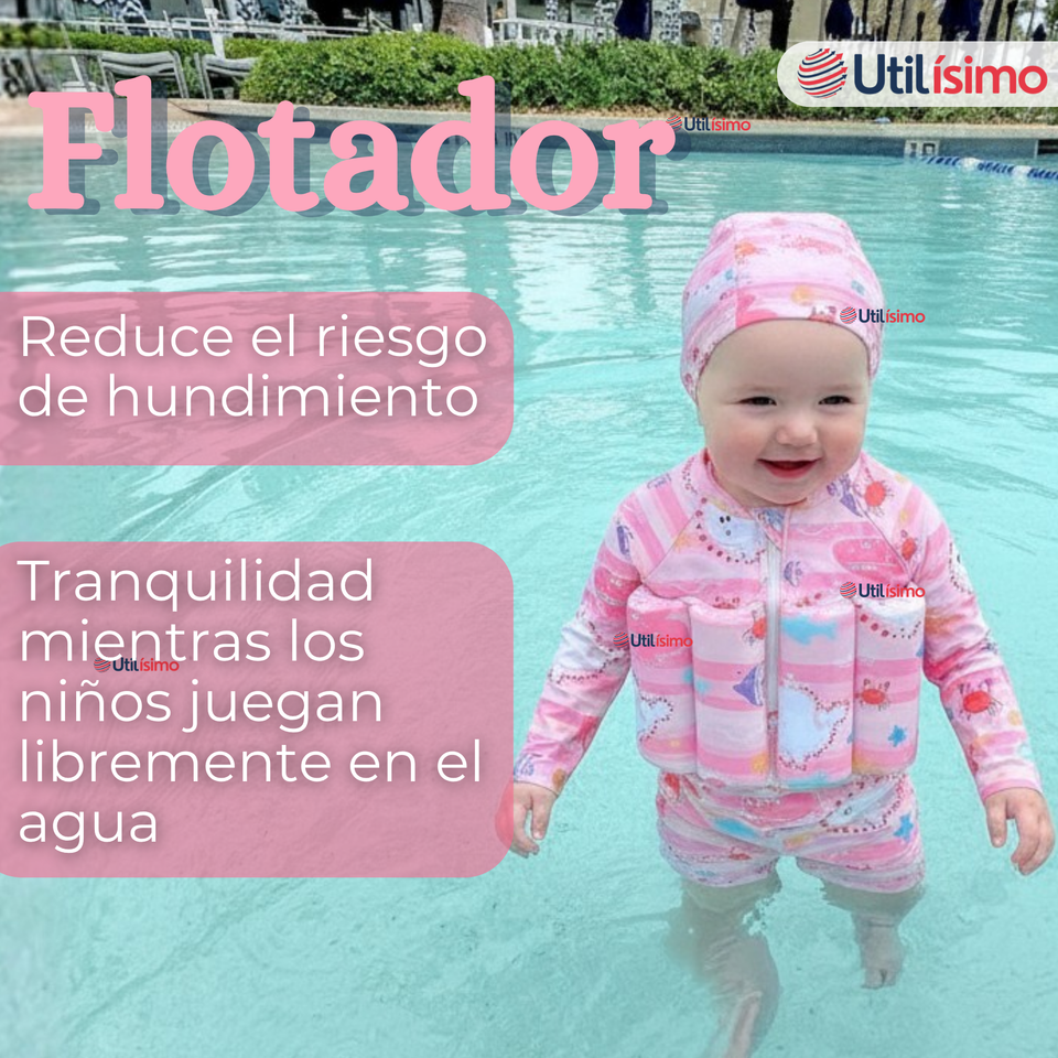 Traje de Baño Flotador Enterito Con Gorro 2 Piezas Niña 9 a 36 Meses Marine Fantasy
